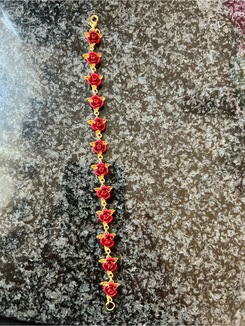 Gold-Tone Red Rose Link Bracelet - Women Jewelry